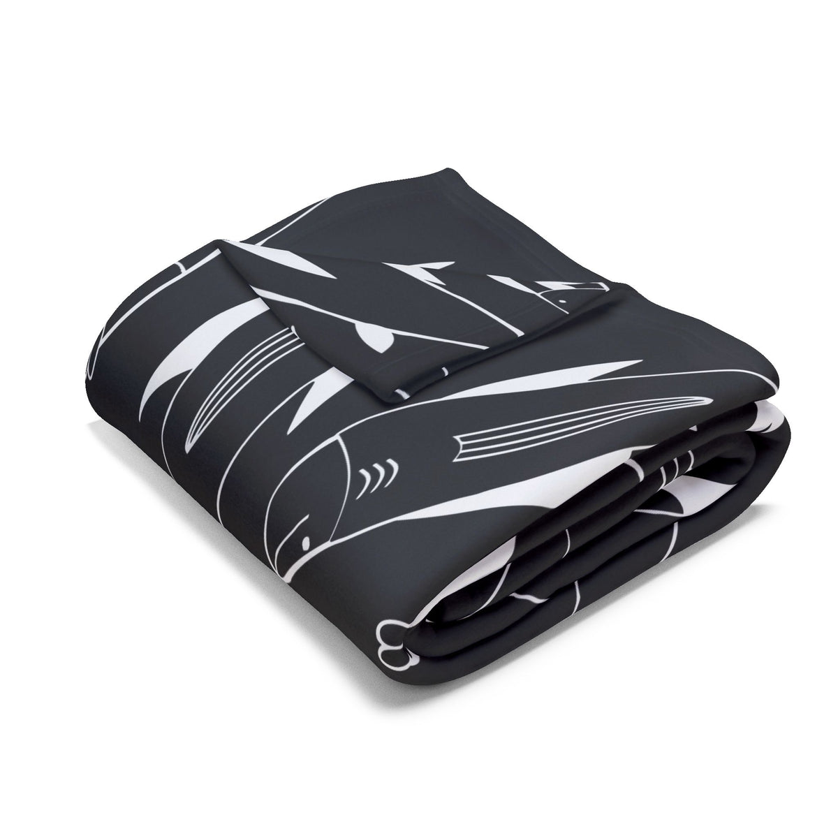 Black and white fish outdoor fleece blanket — 315 gsm polyester fleece, soft on both sides