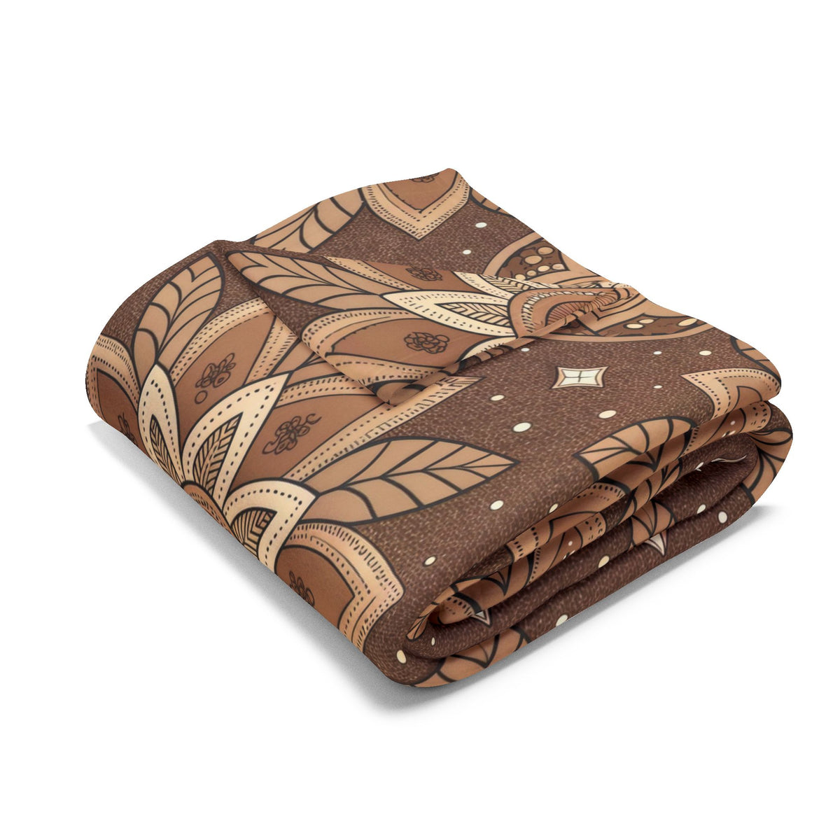 Brown mandala outdoor fleece blanket — 315 gsm polyester fleece, soft on both sides