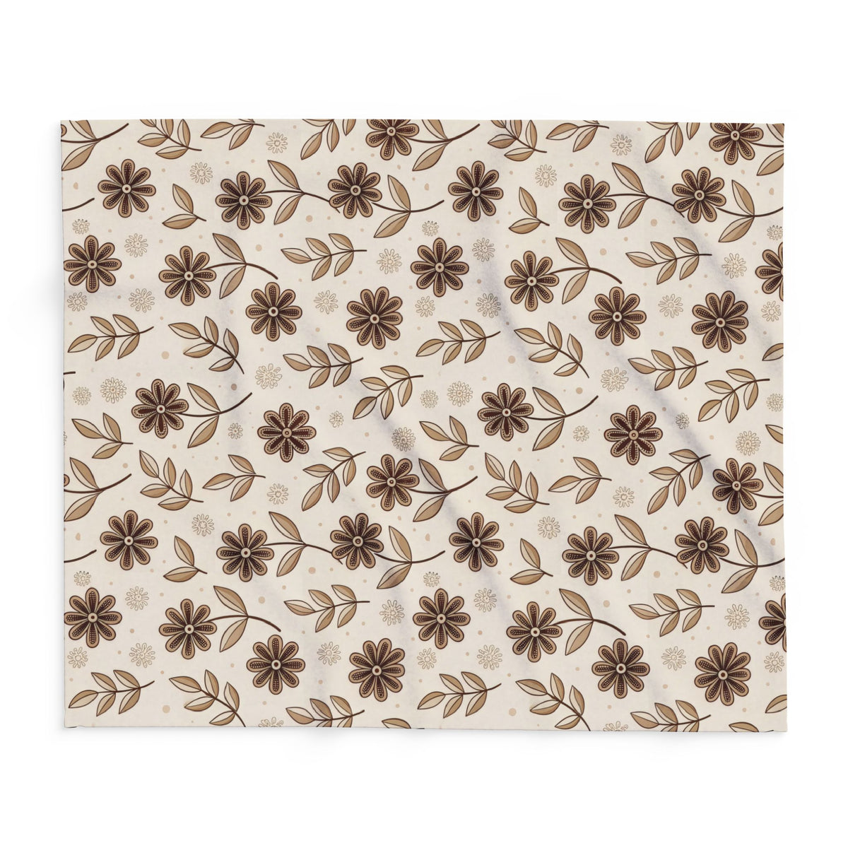 Brown retro floral outdoor fleece blanket — 315 gsm polyester fleece, soft on both sides