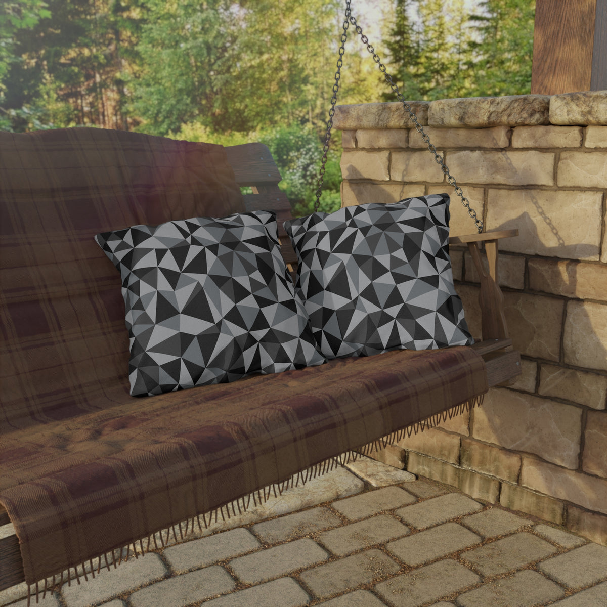 Charcoal facet outdoor pillow — spun polyester, UV and water resistant