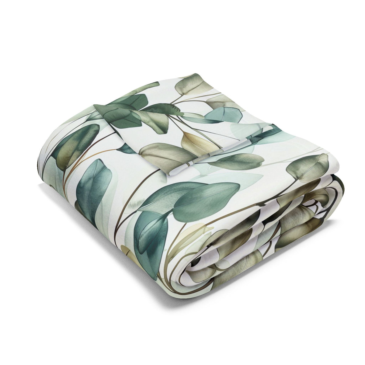 Eucalyptus watercolour outdoor fleece blanket — 315 gsm polyester fleece, soft on both sides