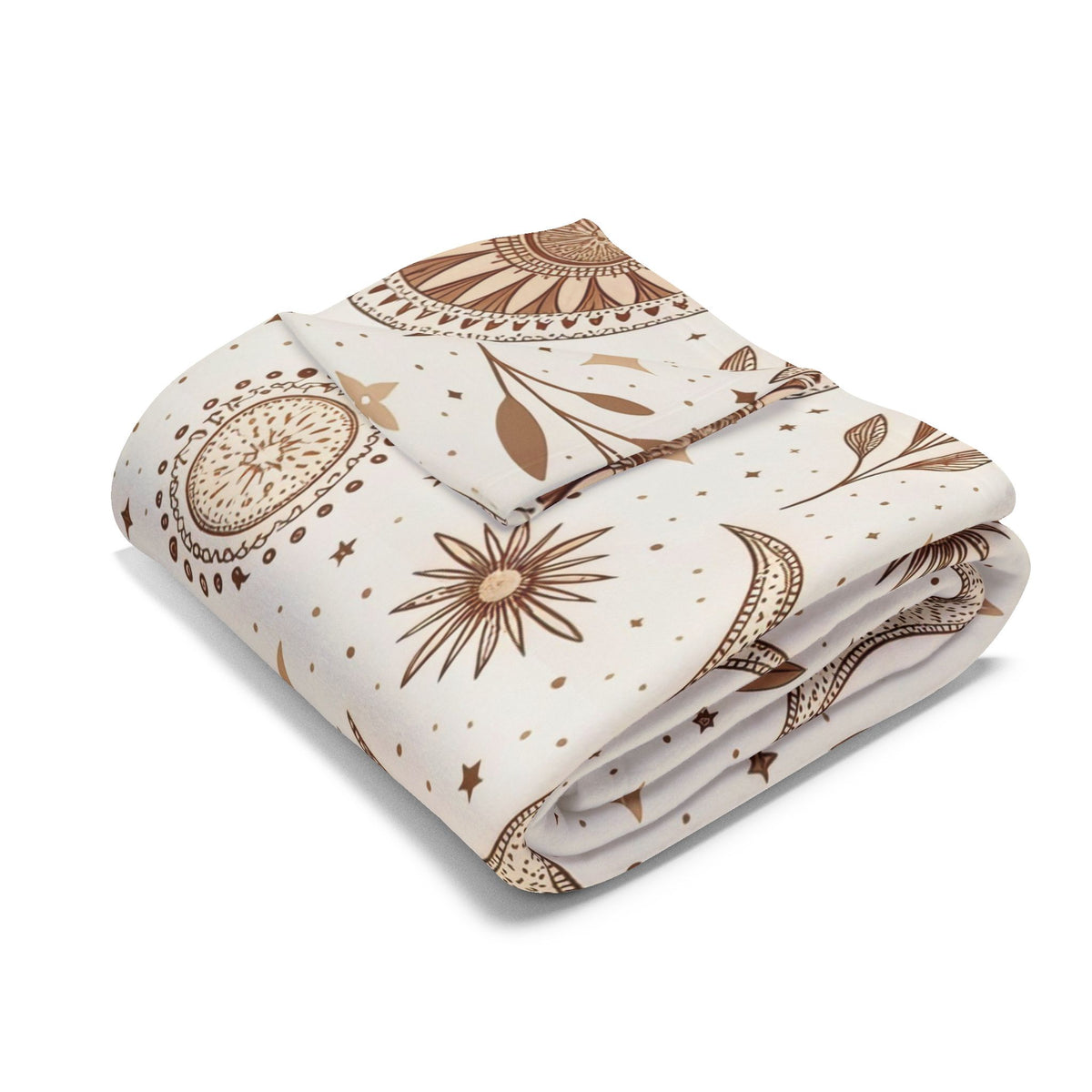Golden sun and moon outdoor fleece blanket — 315 gsm polyester fleece, soft on both sides