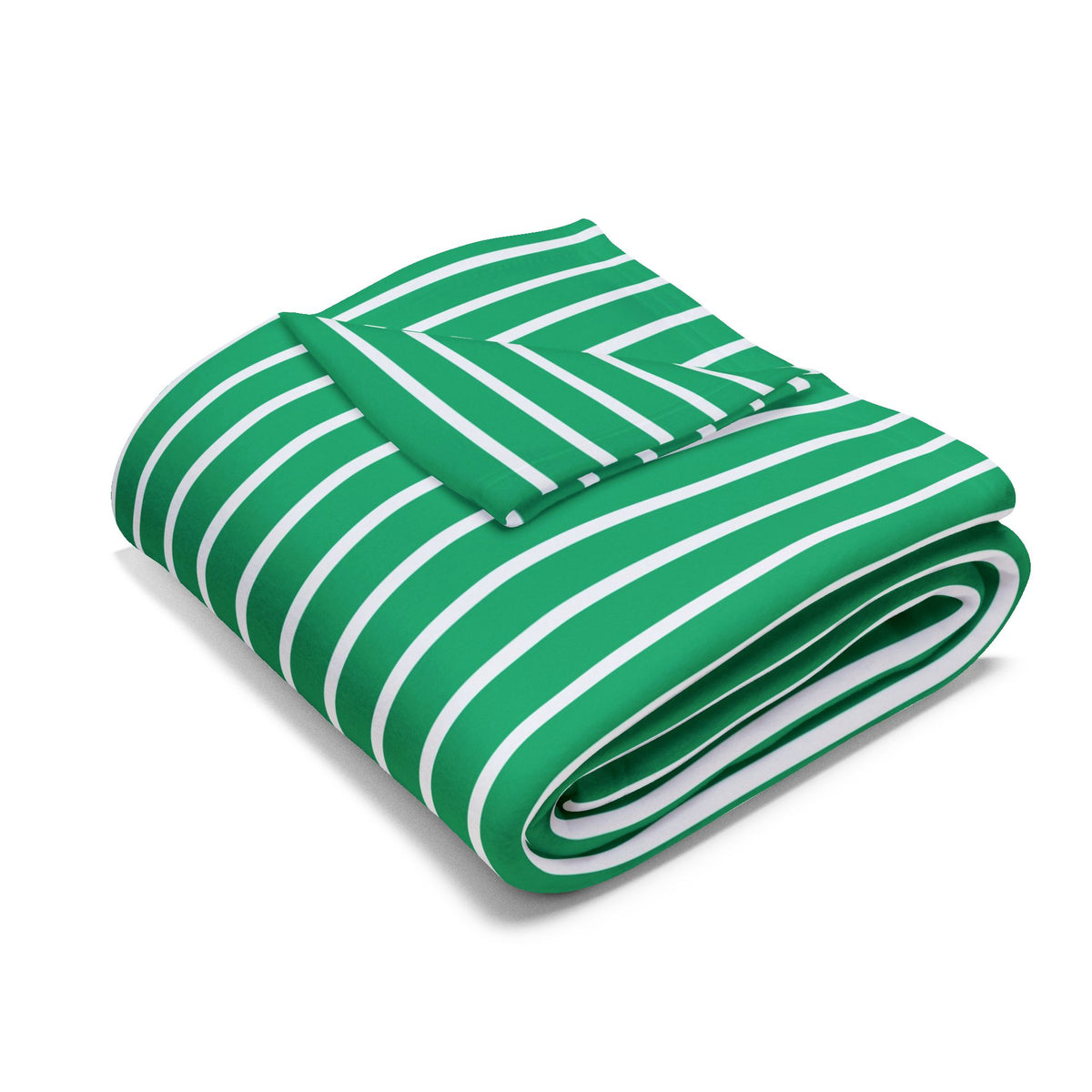 Green and white striped outdoor fleece blanket — 315 gsm polyester fleece, soft on both sides