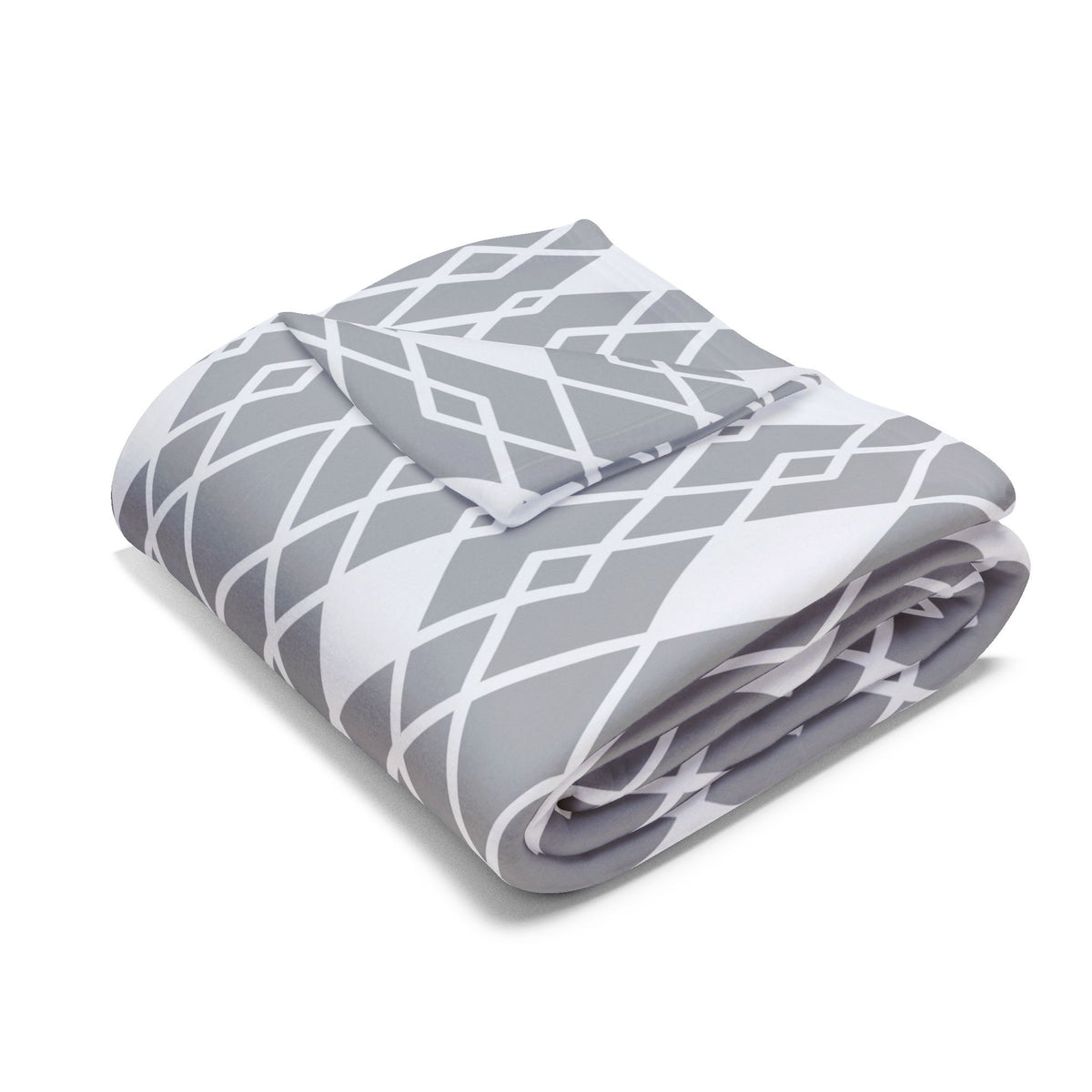 Grey diamond lattice outdoor fleece blanket — 315 gsm polyester fleece, soft on both sides