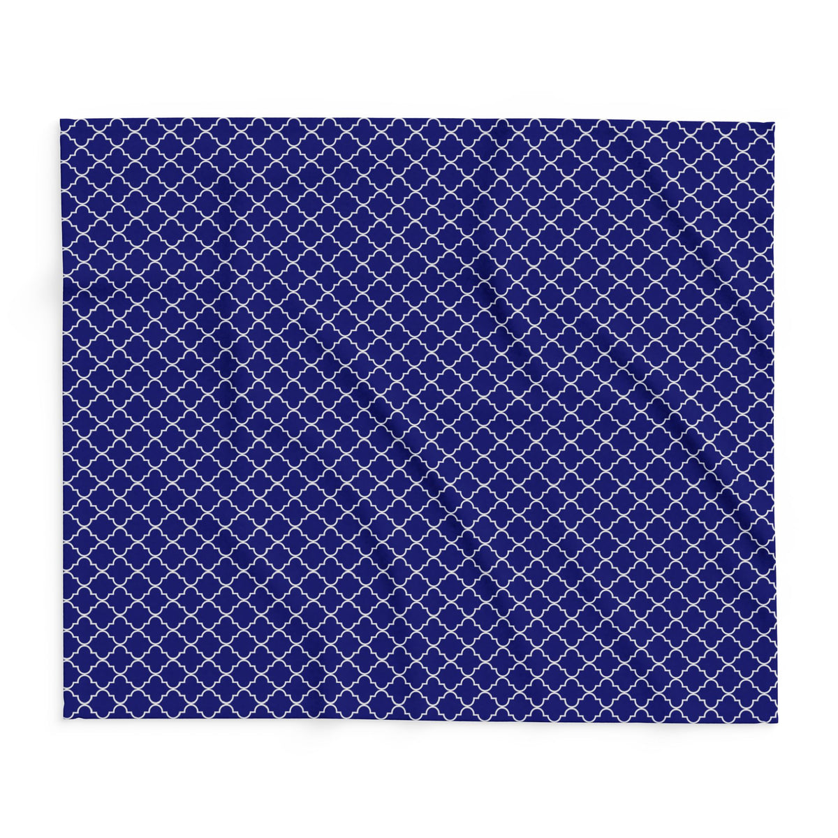 Navy and white Moroccan trellis outdoor fleece blanket — 315 gsm polyester fleece, soft on both sides