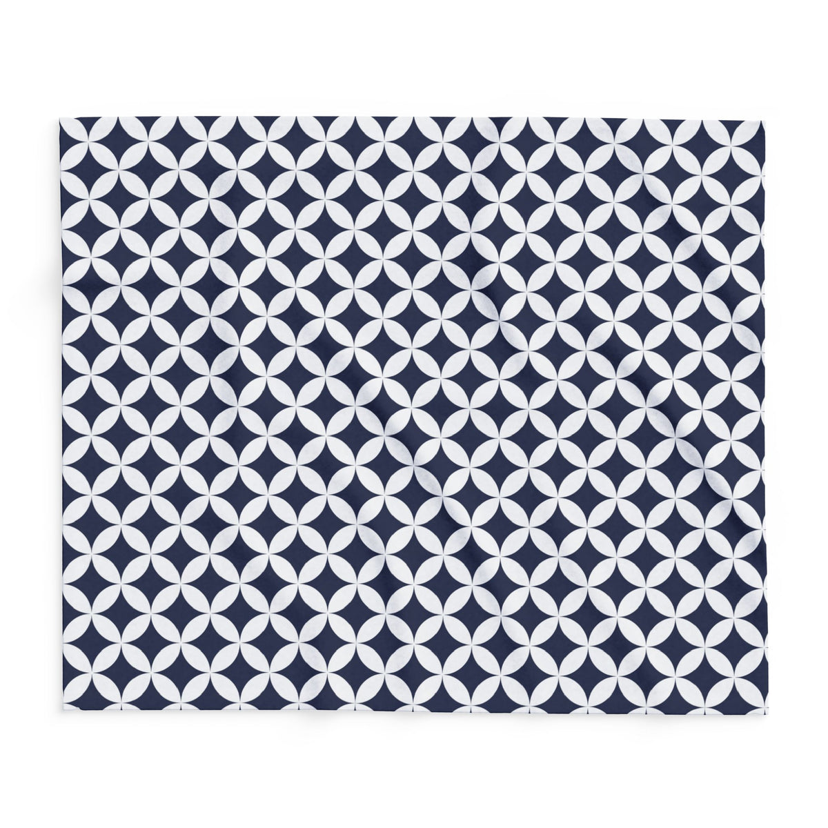 Navy and white trellis outdoor fleece blanket — 315 gsm polyester fleece, soft on both sides