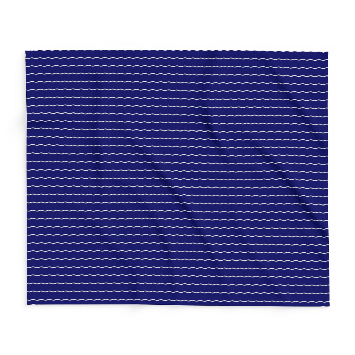 Navy and white wavy stripe outdoor fleece blanket — 315 gsm polyester fleece, soft on both sides