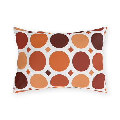 Terracotta dot grid lumbar outdoor pillow — spun polyester, UV and water resistant