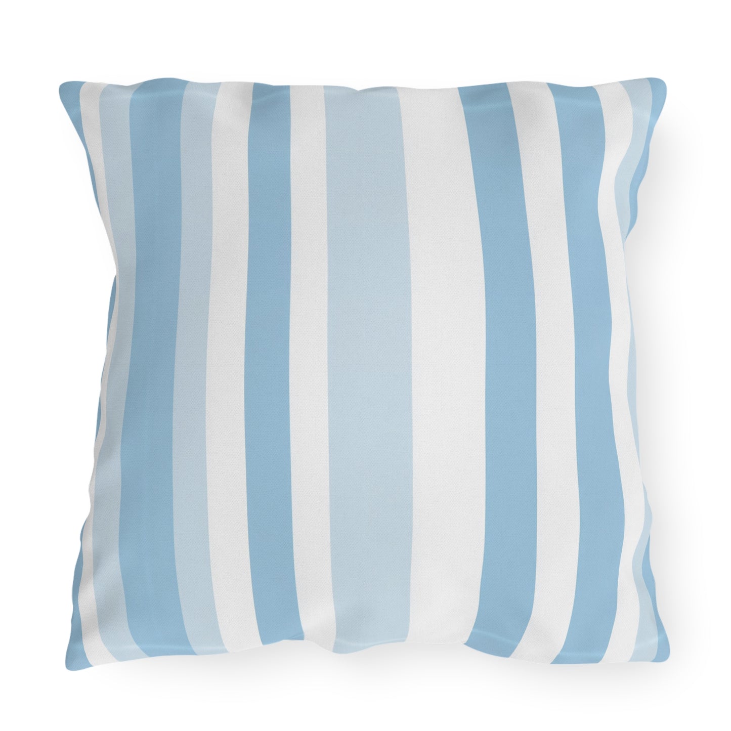 Blue and white striped outdoor pillow — spun polyester, UV and water resistant
