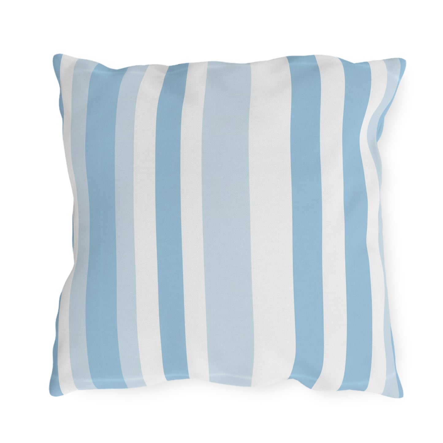 Blue and white striped outdoor pillow — spun polyester, UV and water resistant