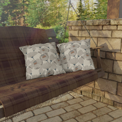 Taupe poppy outdoor pillow — spun polyester, UV and water resistant