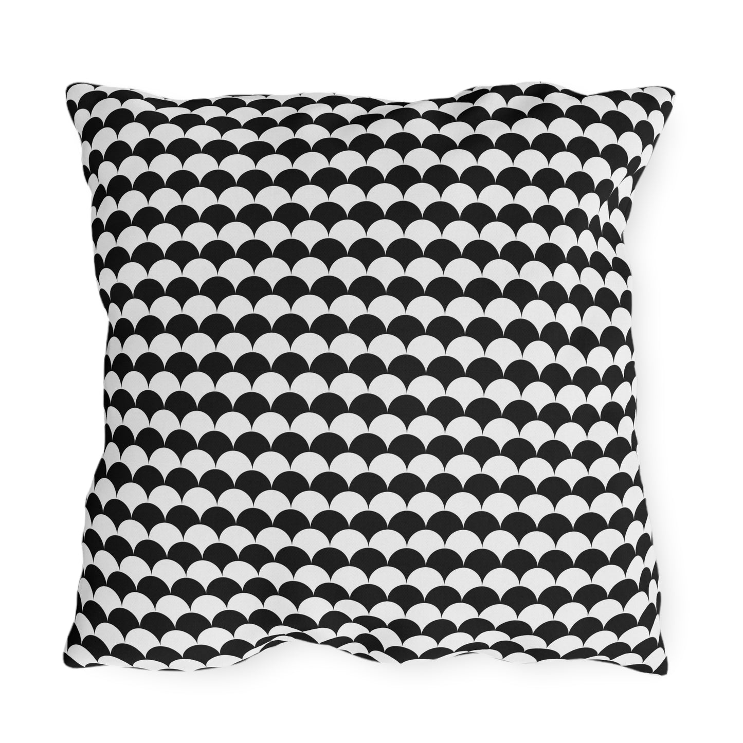 Black and white scallop outdoor pillow — spun polyester, UV and water resistant