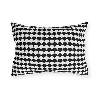 Black and white scallop outdoor pillow — spun polyester, UV and water resistant