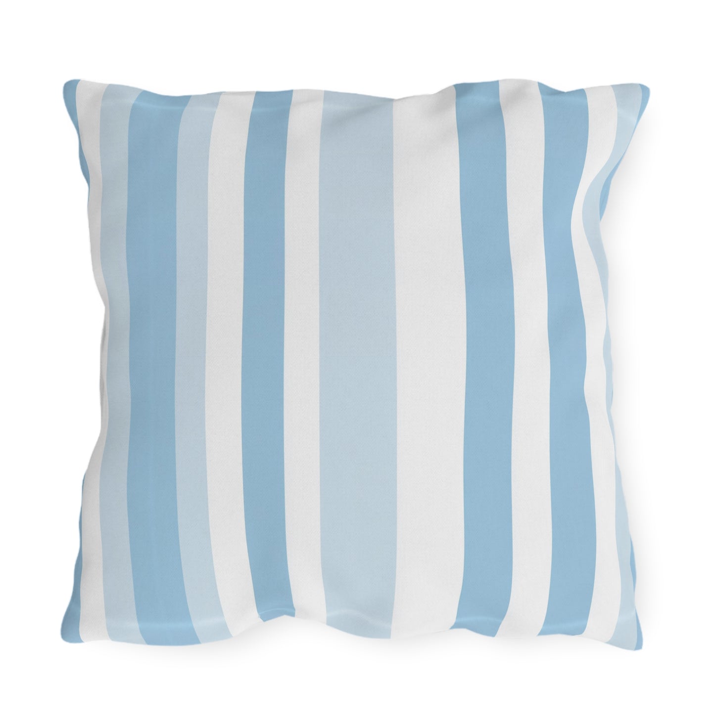 Blue and white striped outdoor pillow — spun polyester, UV and water resistant