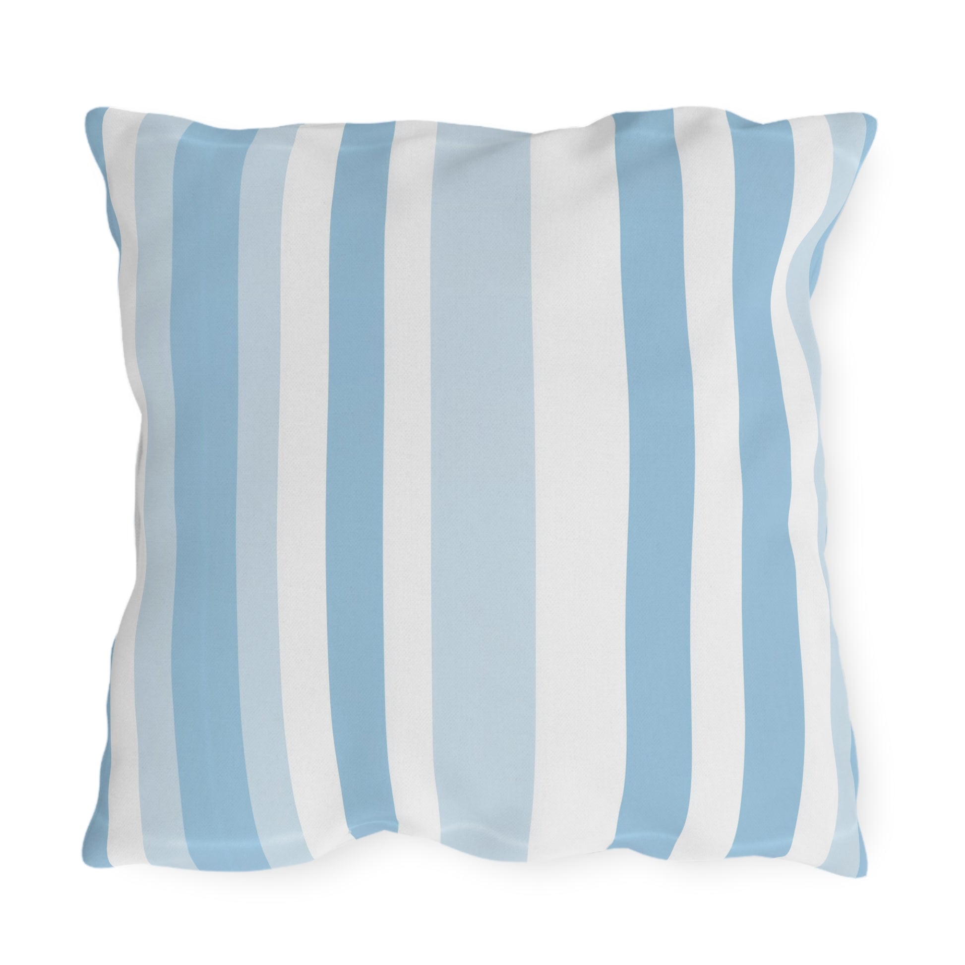 Blue and white striped outdoor pillow — spun polyester, UV and water resistant