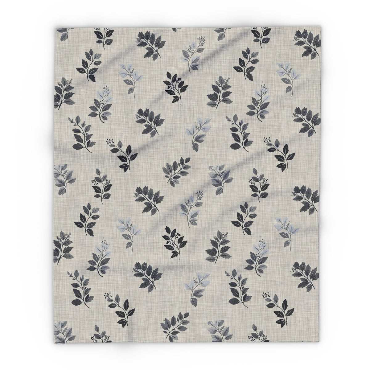 Charcoal leaf sprig outdoor fleece blanket — 315 gsm polyester fleece, soft on both sides