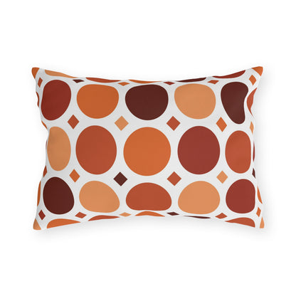 Terracotta dot grid lumbar outdoor pillow — spun polyester, UV and water resistant