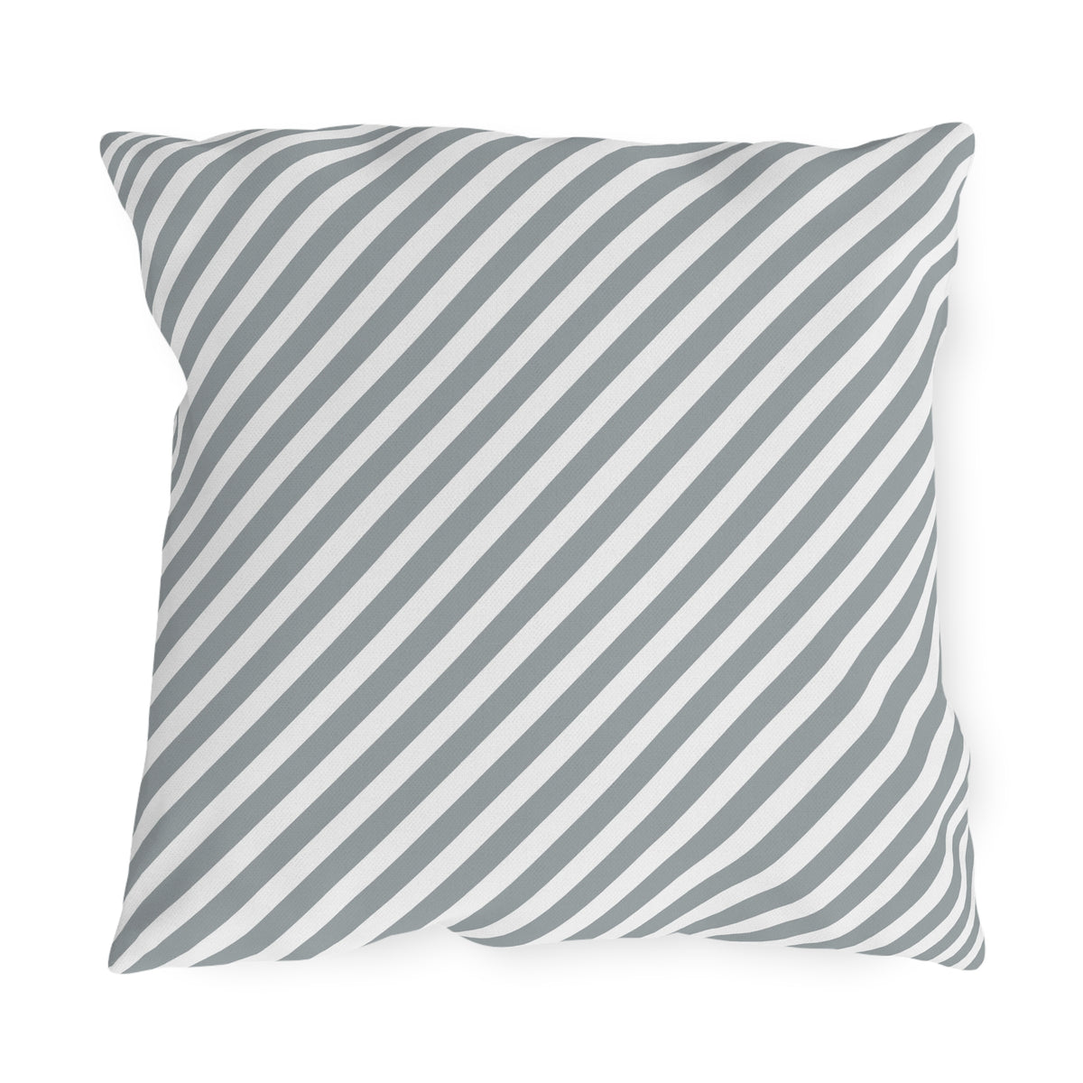 Grey diagonal stripe outdoor pillow — spun polyester, UV and water resistant