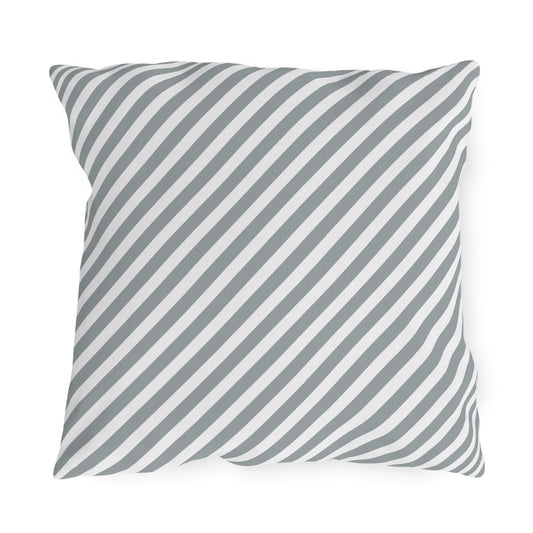 Grey diagonal stripe outdoor pillow — spun polyester, UV and water resistant