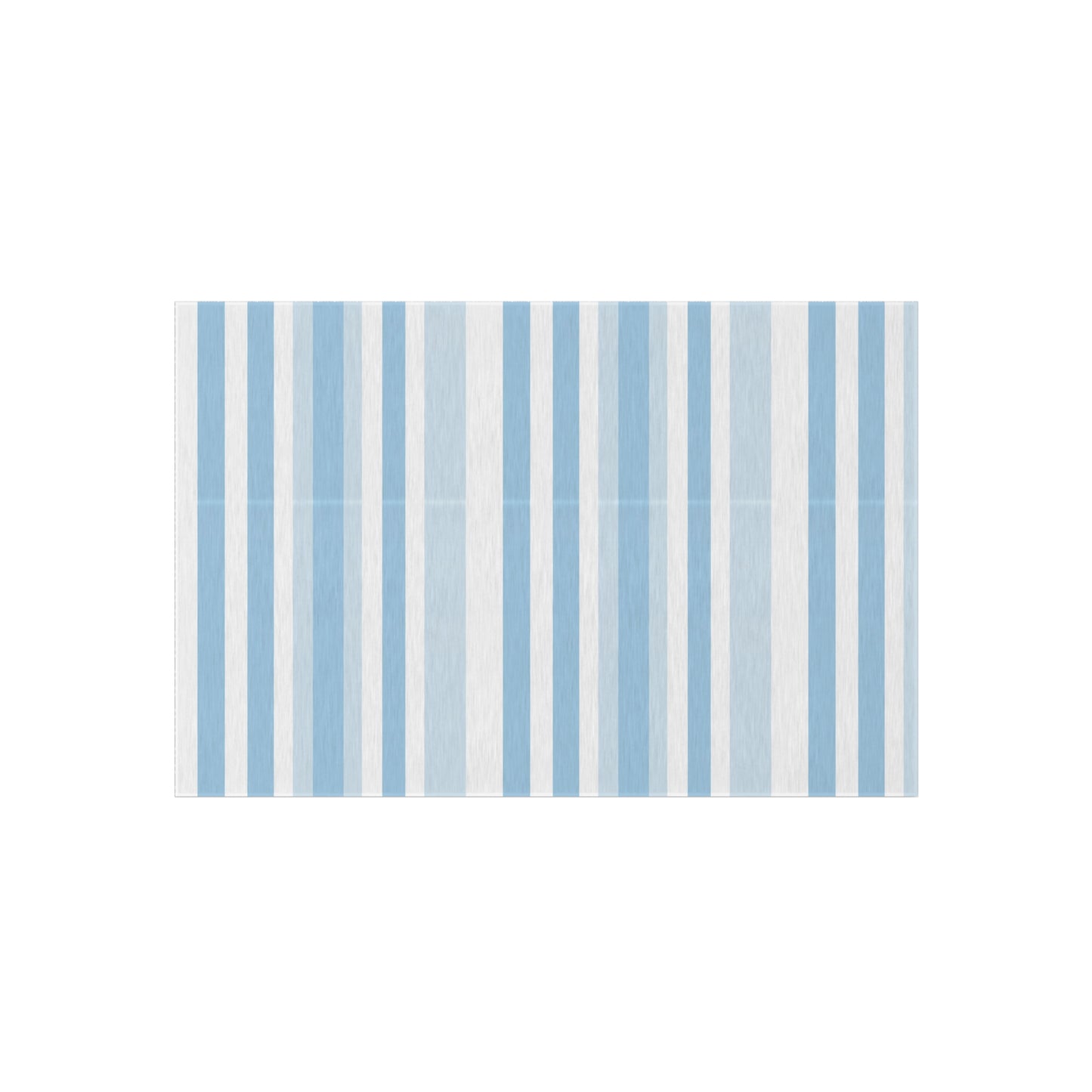 Blue and white striped outdoor rug — soft polyester chenille with a non-slip backing