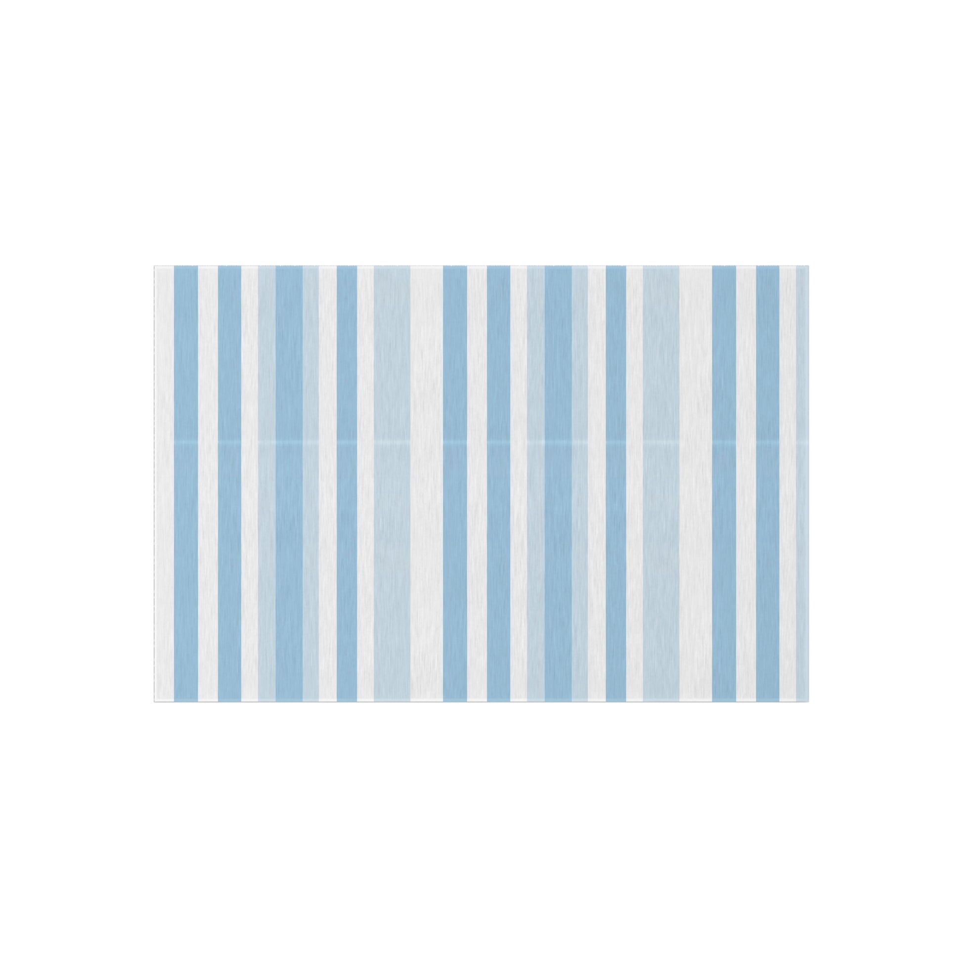 Blue and white striped outdoor rug — soft polyester chenille with a non-slip backing