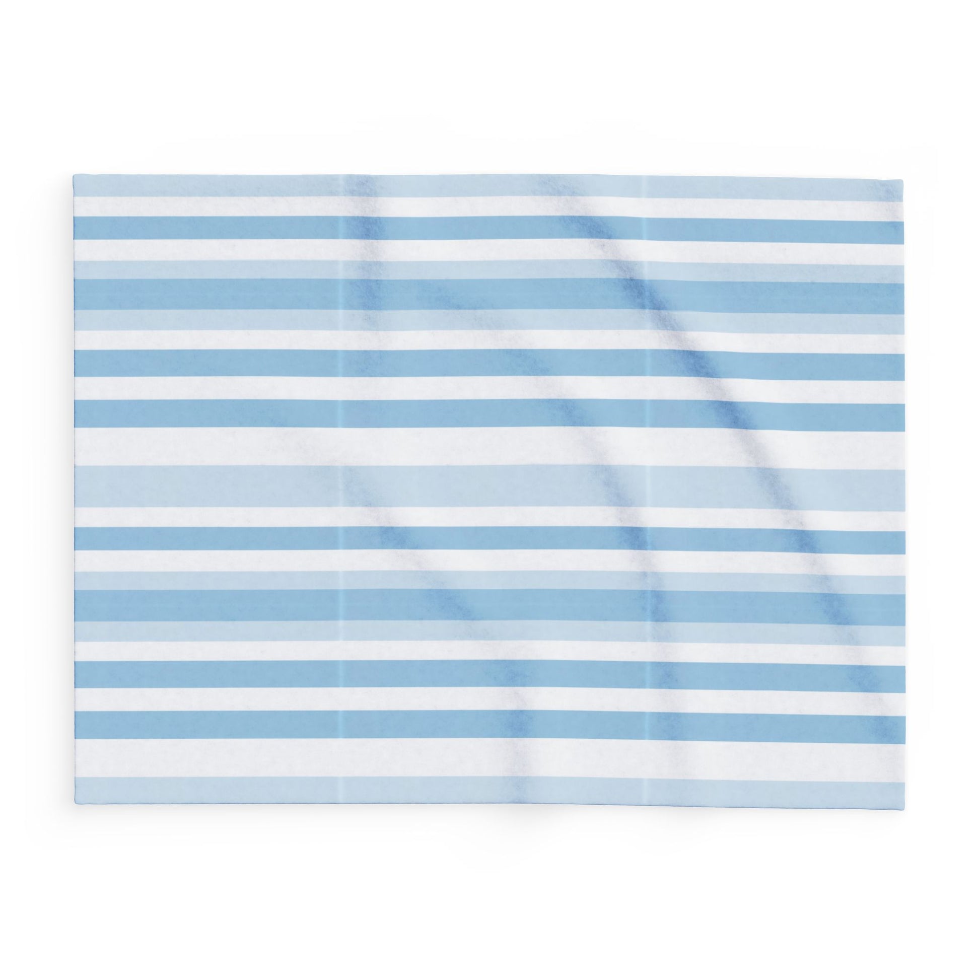 Blue and white striped outdoor fleece blanket — 315 gsm polyester fleece, soft on both sides