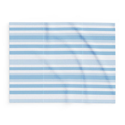 Blue and white striped outdoor fleece blanket — 315 gsm polyester fleece, soft on both sides