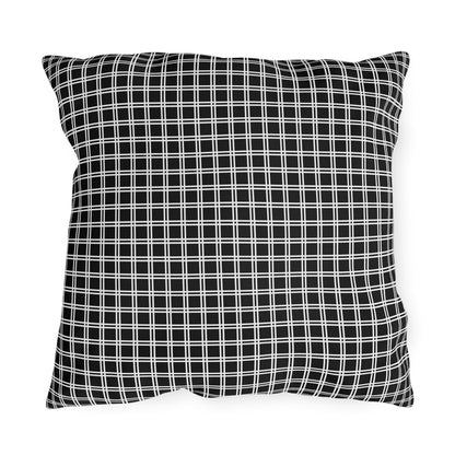 Black and white checkered outdoor pillow — spun polyester, UV and water resistant