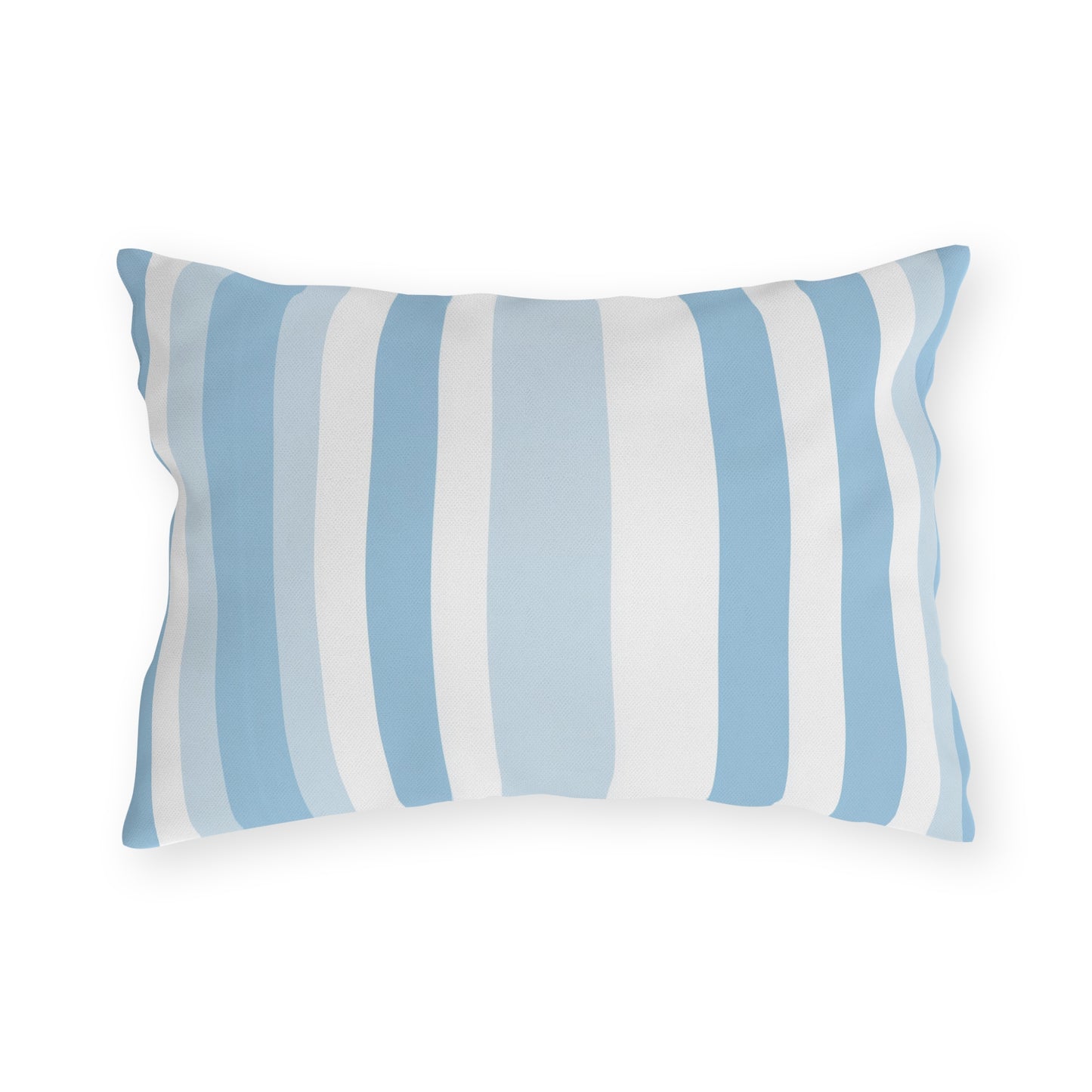 Blue and white striped outdoor pillow — spun polyester, UV and water resistant