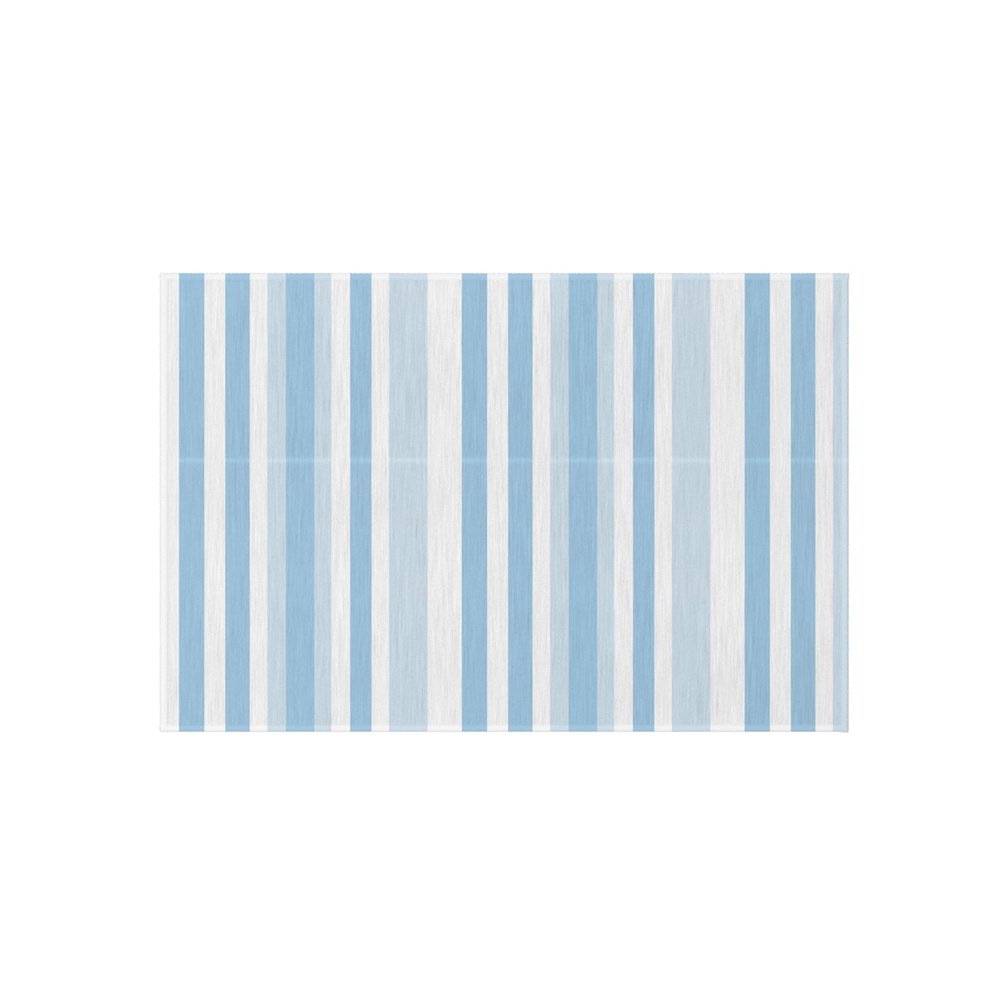 Blue and white striped outdoor rug — soft polyester chenille with a non-slip backing