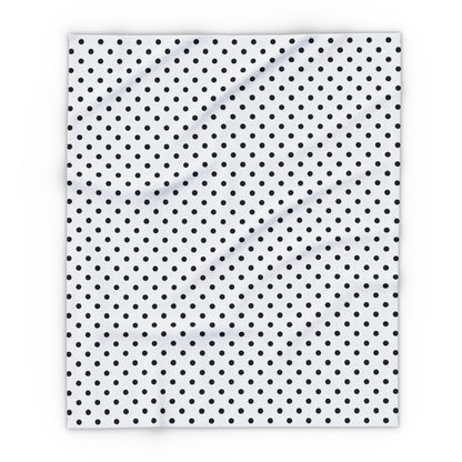 Black and white polka dot outdoor fleece blanket — 315 gsm polyester fleece, soft on both sides