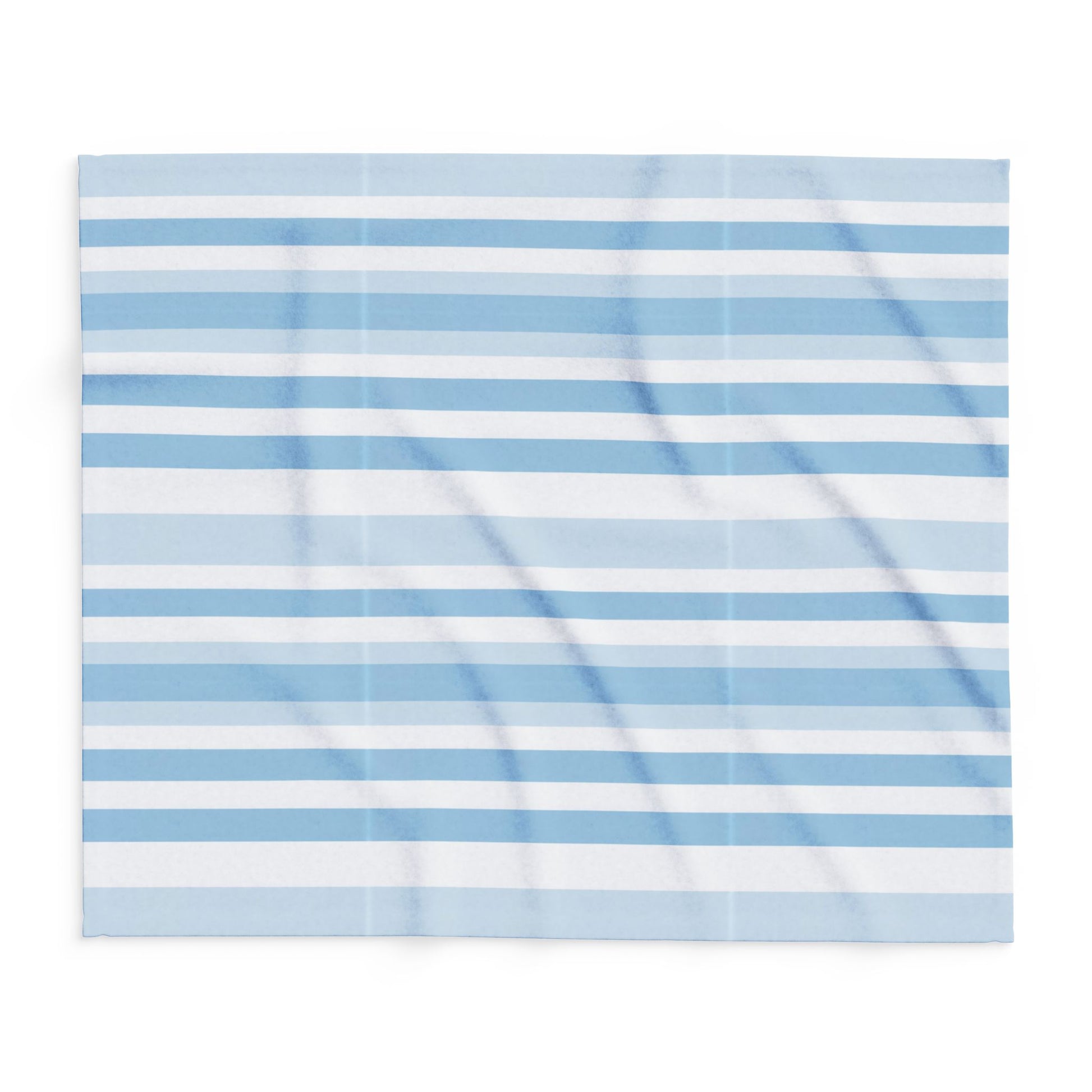Blue and white striped outdoor fleece blanket — 315 gsm polyester fleece, soft on both sides