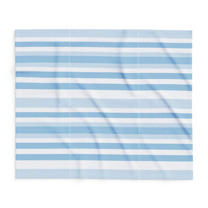 Blue and white striped outdoor fleece blanket — 315 gsm polyester fleece, soft on both sides