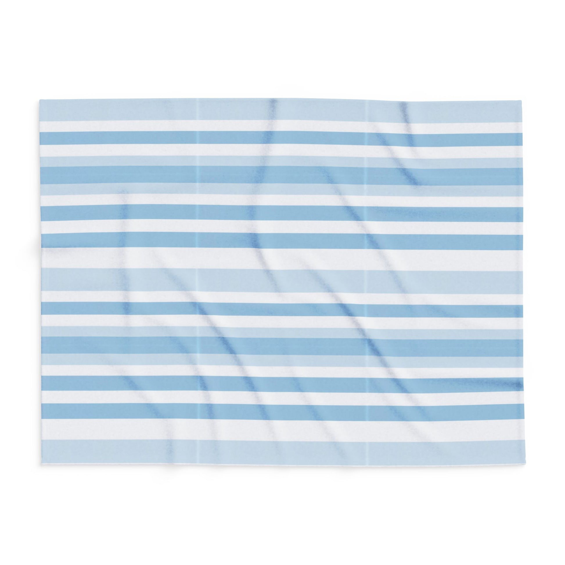 Blue and white striped outdoor fleece blanket — 315 gsm polyester fleece, soft on both sides