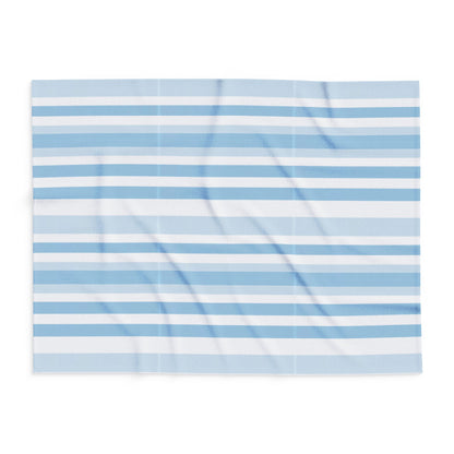 Blue and white striped outdoor fleece blanket — 315 gsm polyester fleece, soft on both sides