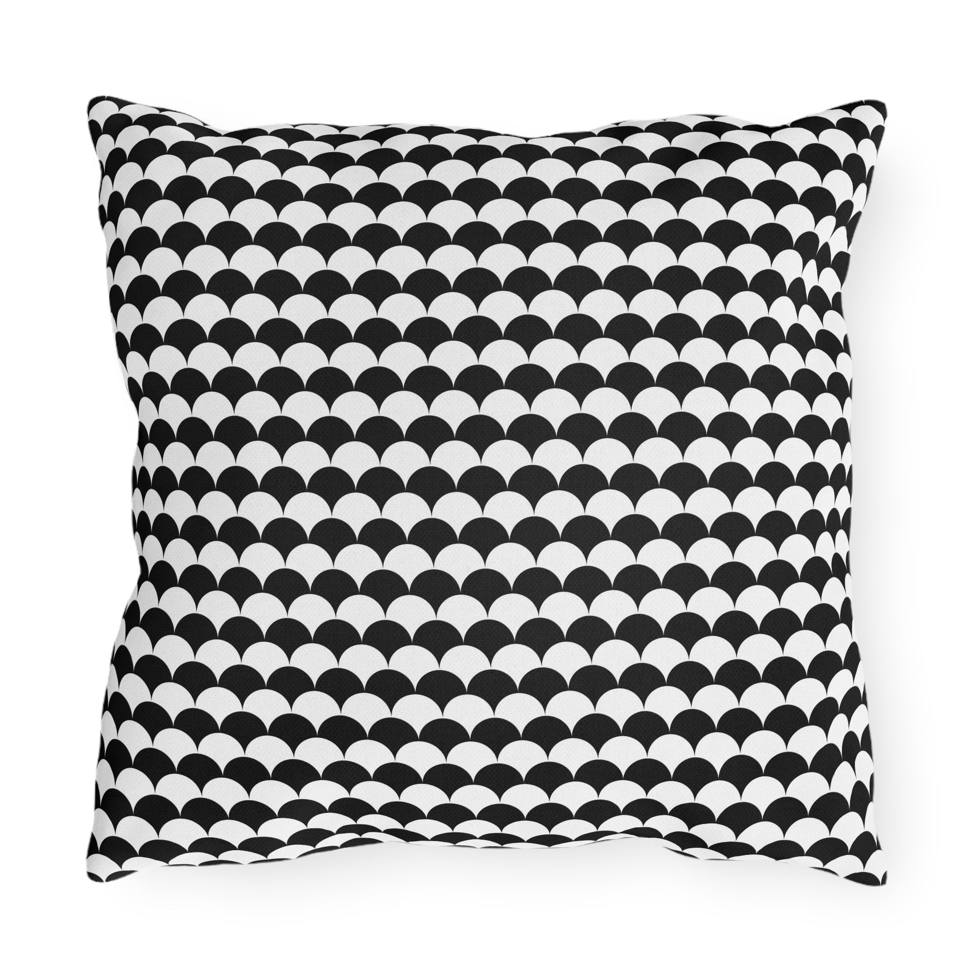 Black and white scallop outdoor pillow — spun polyester, UV and water resistant