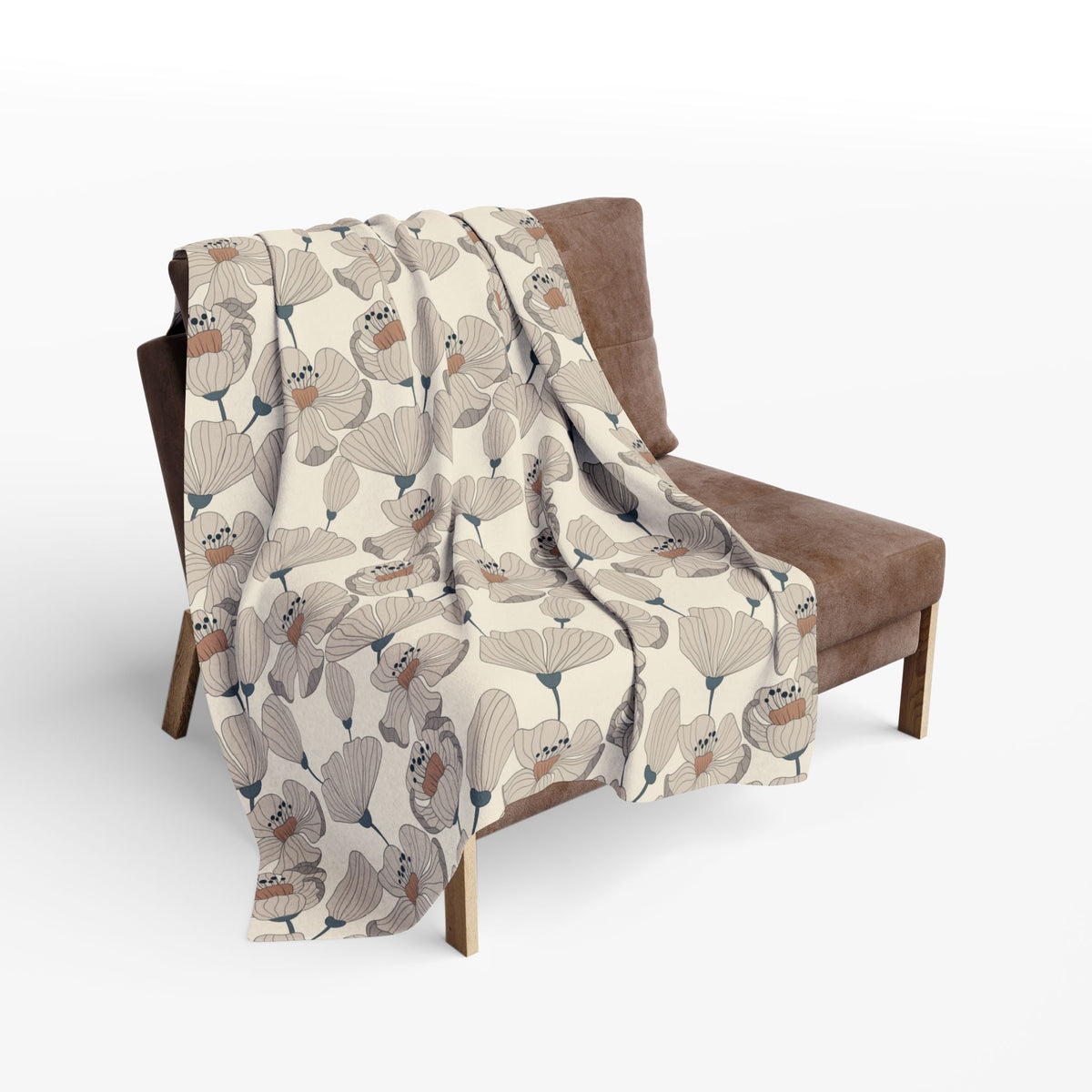 Taupe poppy outdoor fleece blanket — 315 gsm polyester fleece, soft on both sides