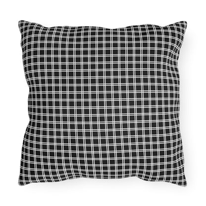 Black and white checkered outdoor pillow — spun polyester, UV and water resistant