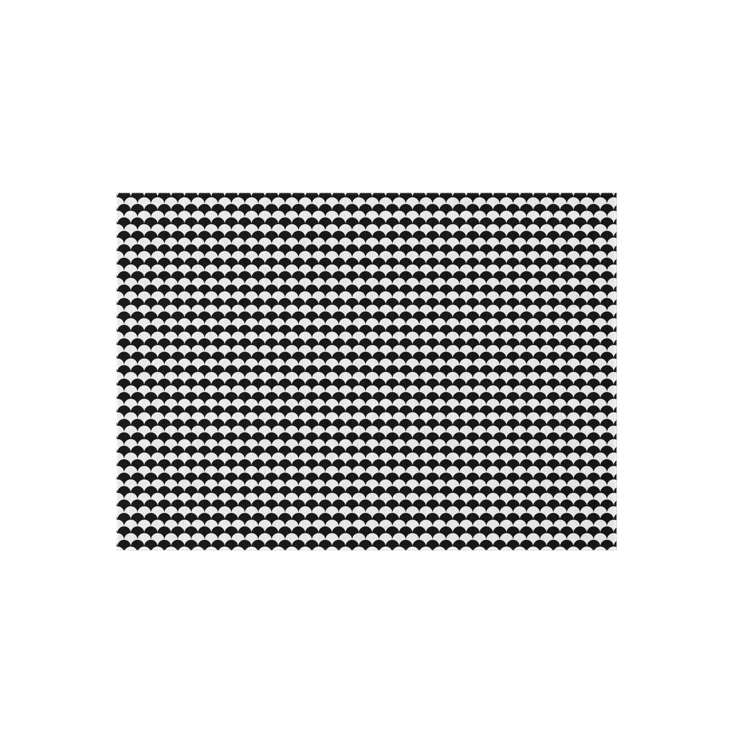 Black and white scallop outdoor rug — soft polyester chenille with a non-slip backing