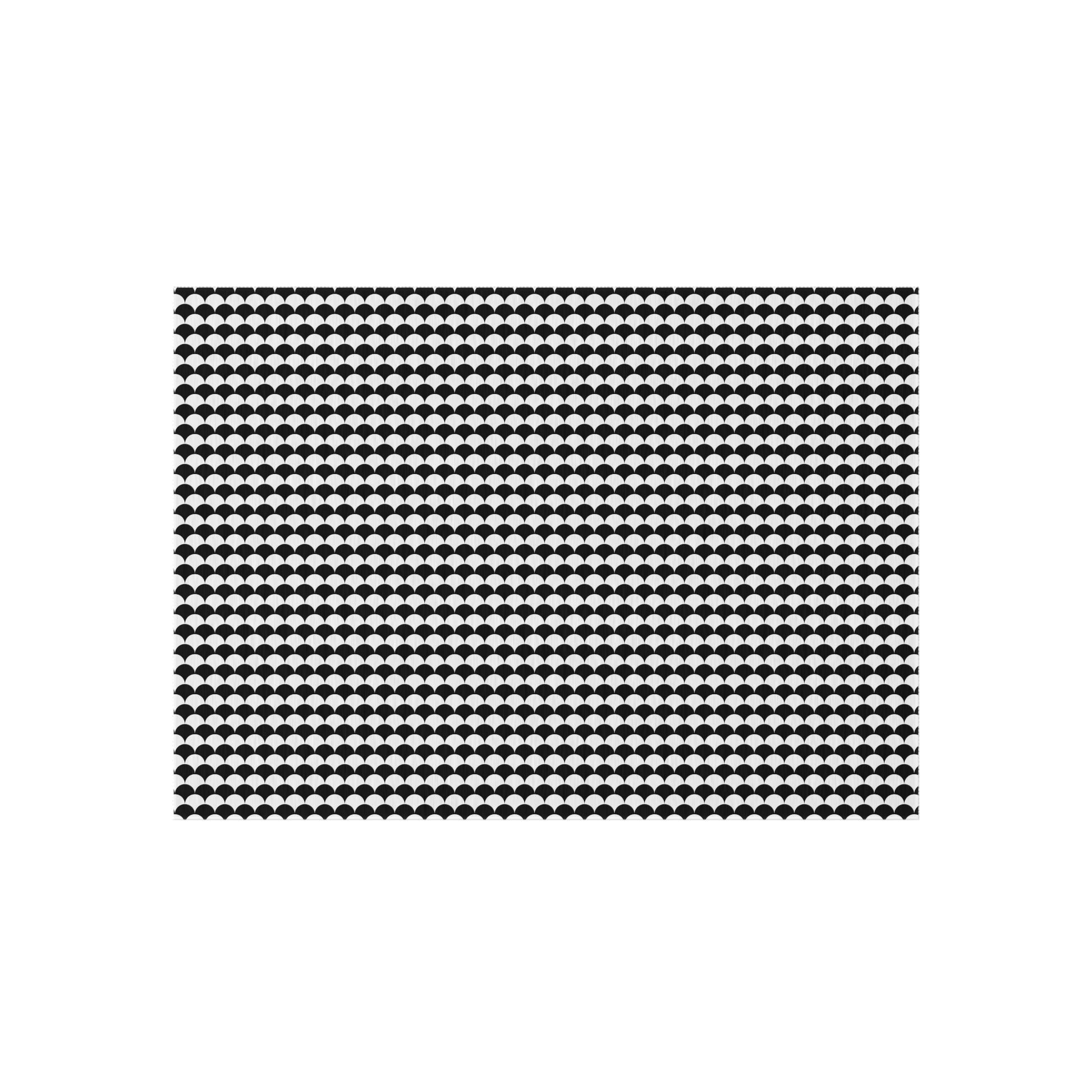 Black and white scallop outdoor rug — soft polyester chenille with a non-slip backing