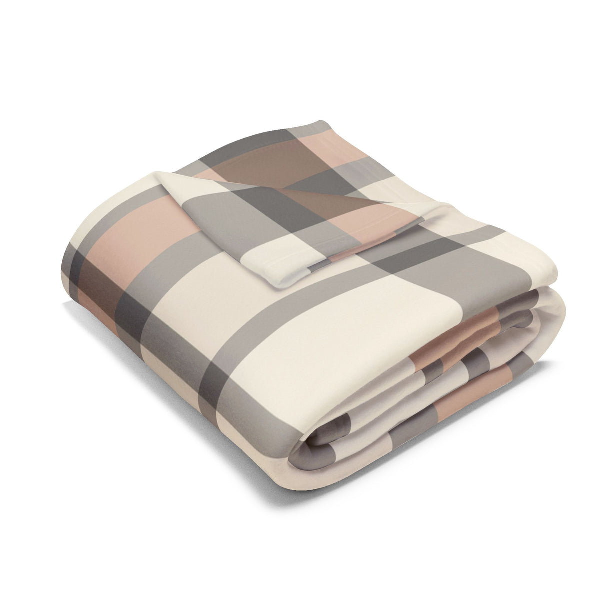 Taupe plaid outdoor fleece blanket — 315 gsm polyester fleece, soft on both sides