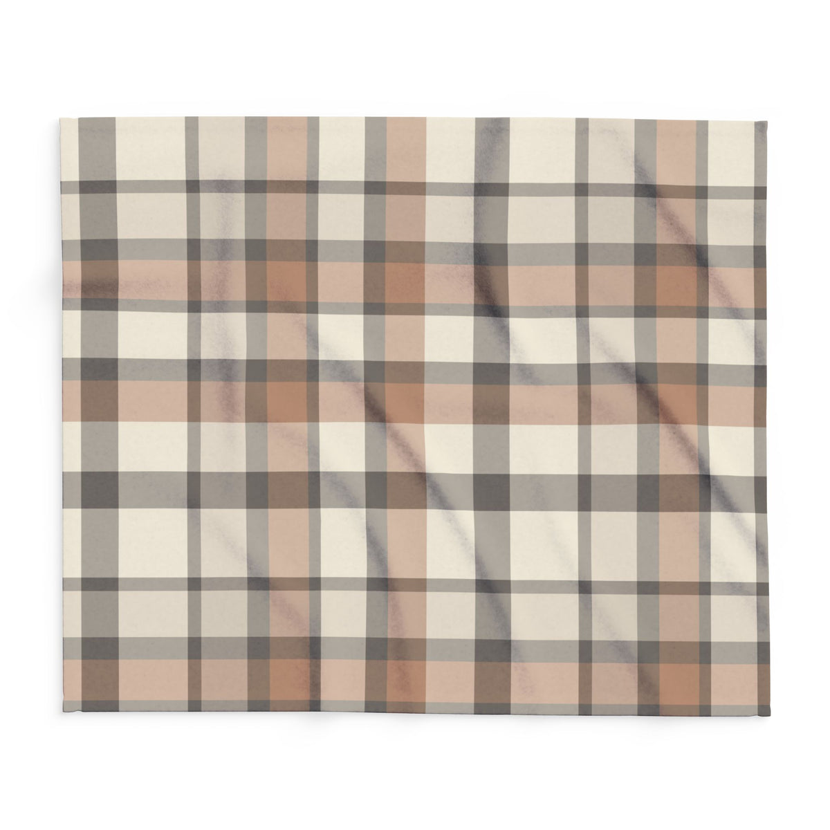 Taupe plaid outdoor fleece blanket — 315 gsm polyester fleece, soft on both sides