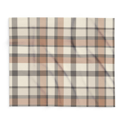 Taupe plaid outdoor fleece blanket — 315 gsm polyester fleece, soft on both sides