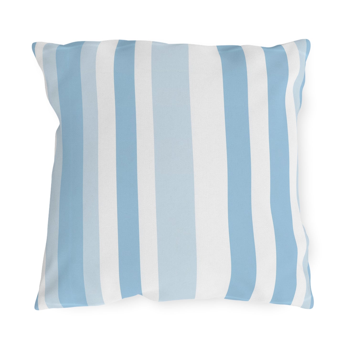 Blue and white striped outdoor pillow — spun polyester, UV and water resistant