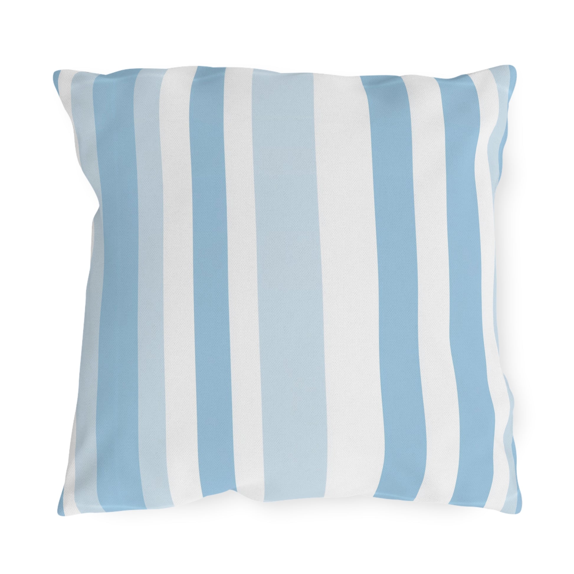 Blue and white striped outdoor pillow — spun polyester, UV and water resistant