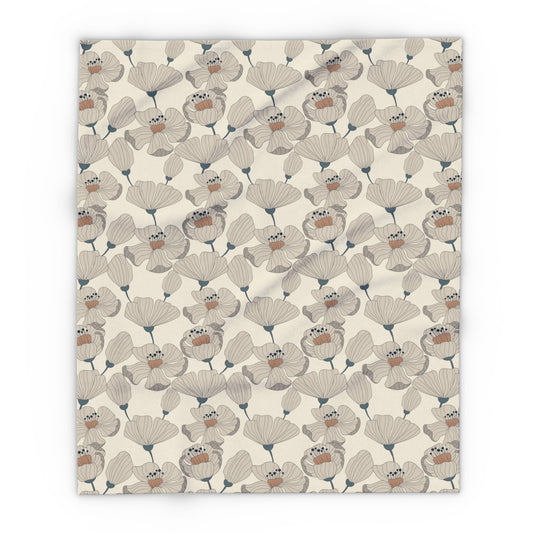 Taupe poppy outdoor fleece blanket — 315 gsm polyester fleece, soft on both sides