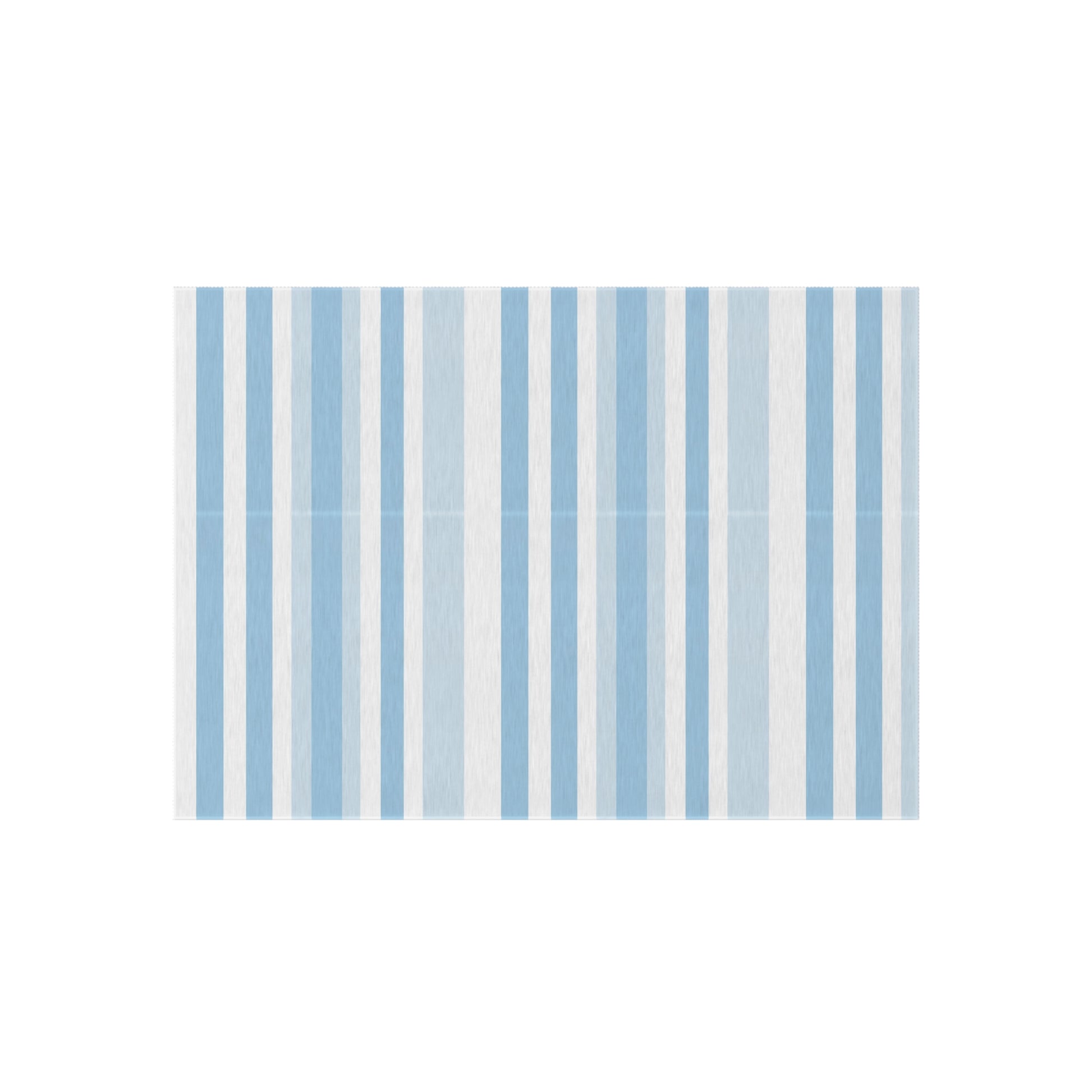 Blue and white striped outdoor rug — soft polyester chenille with a non-slip backing