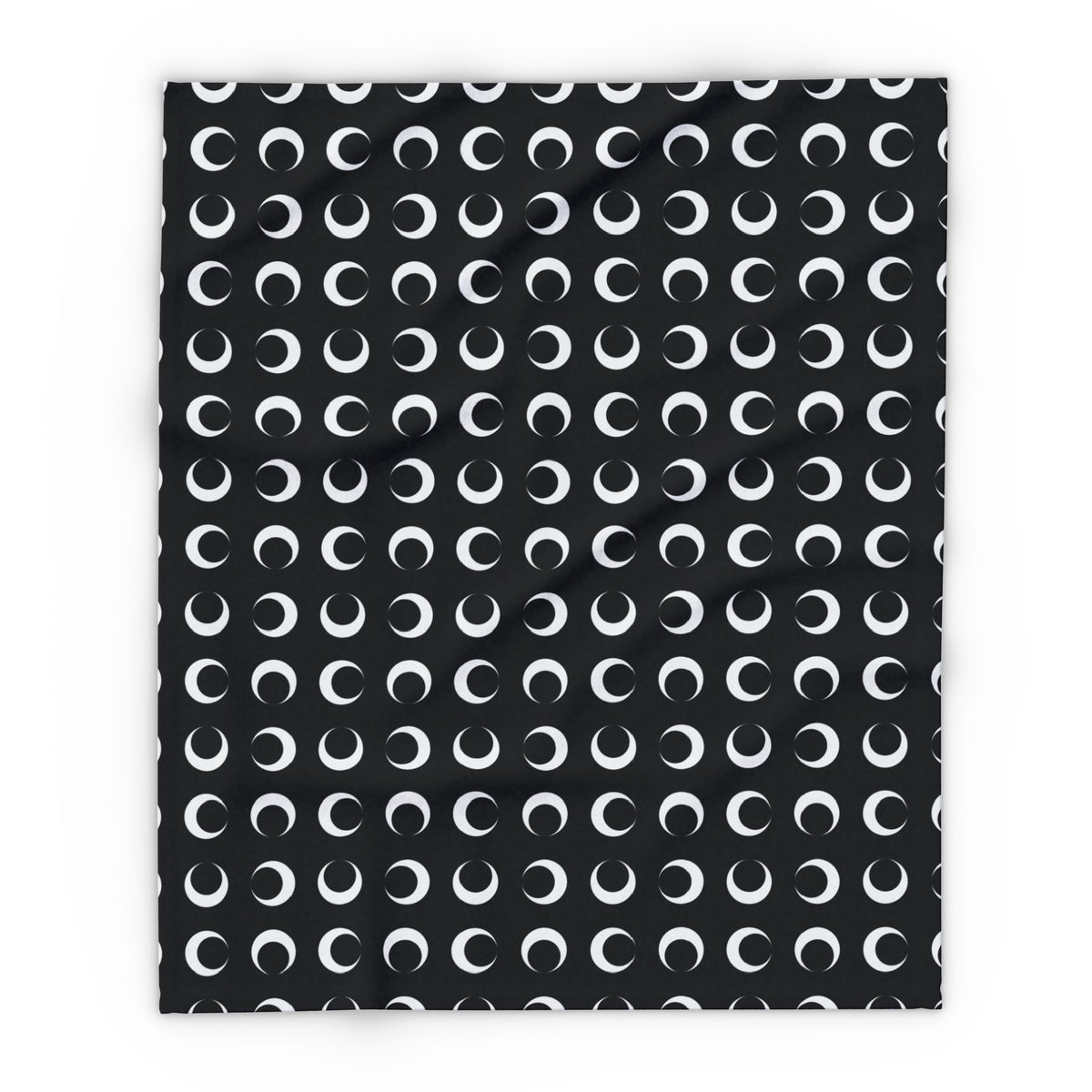 Black crescent moon outdoor fleece blanket — 315 gsm polyester fleece, soft on both sides