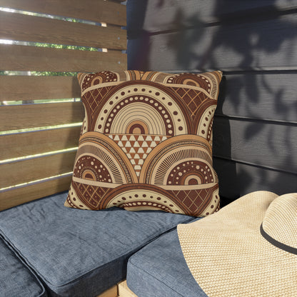 Clay boho arch outdoor pillow — spun polyester, UV and water resistant