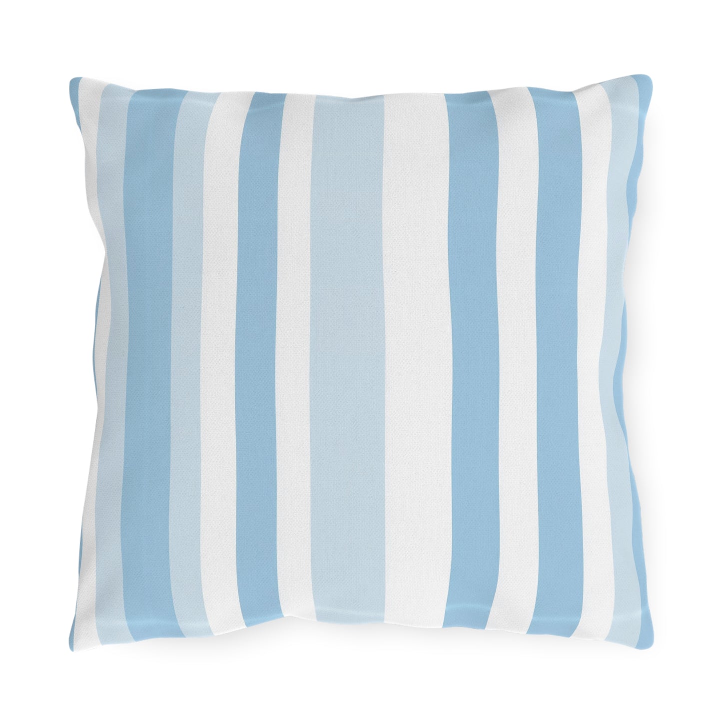 Blue and white striped outdoor pillow — spun polyester, UV and water resistant